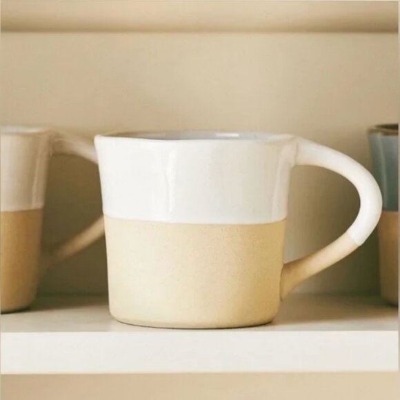 Anthropologie Glazed Garage Pier Stoneware Set of 2 Mugs Tan and White NWT - Picture 2 of 9
